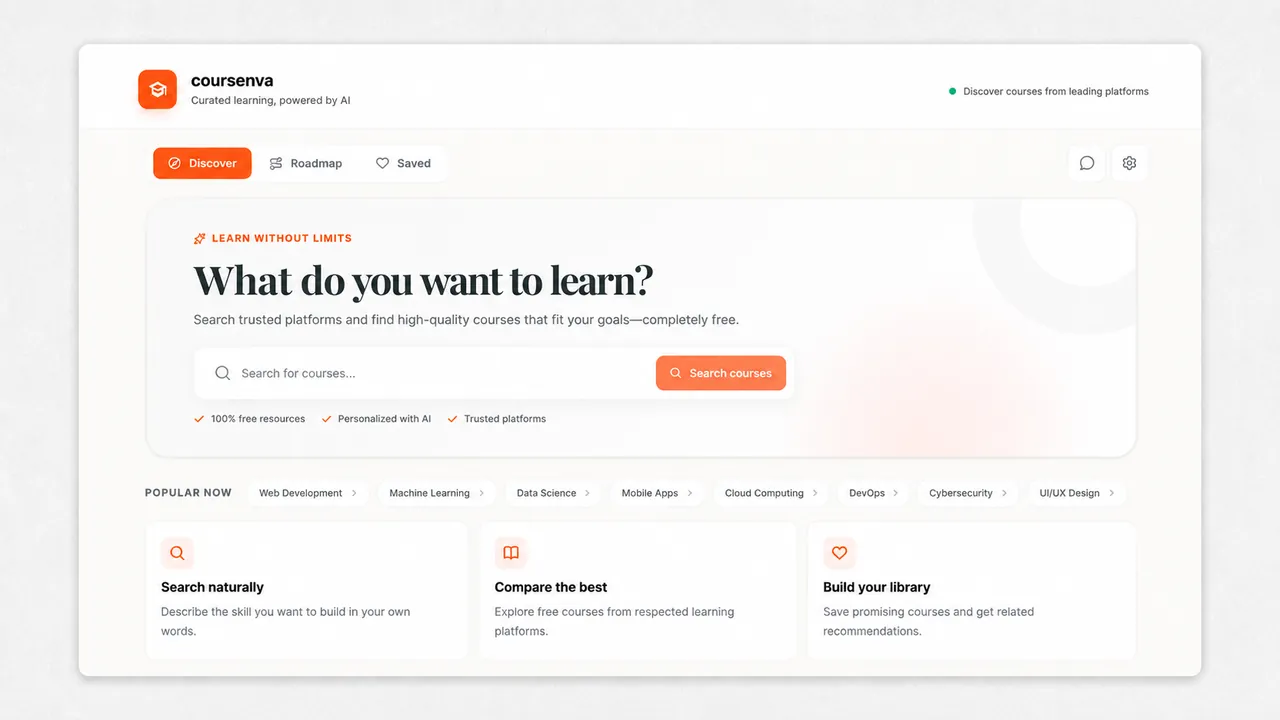 Interface screenshot of Coursenva