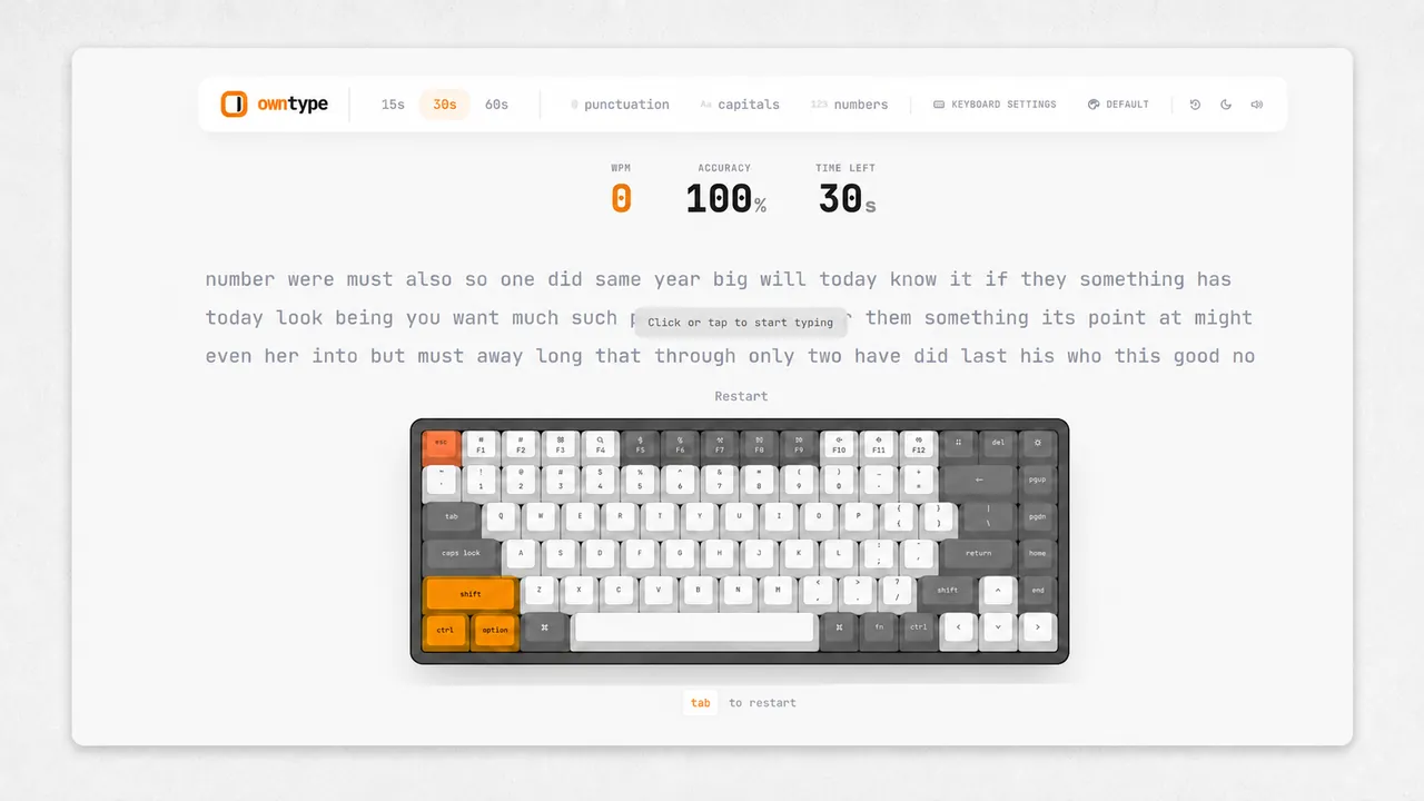 Interface screenshot of OwnTyping